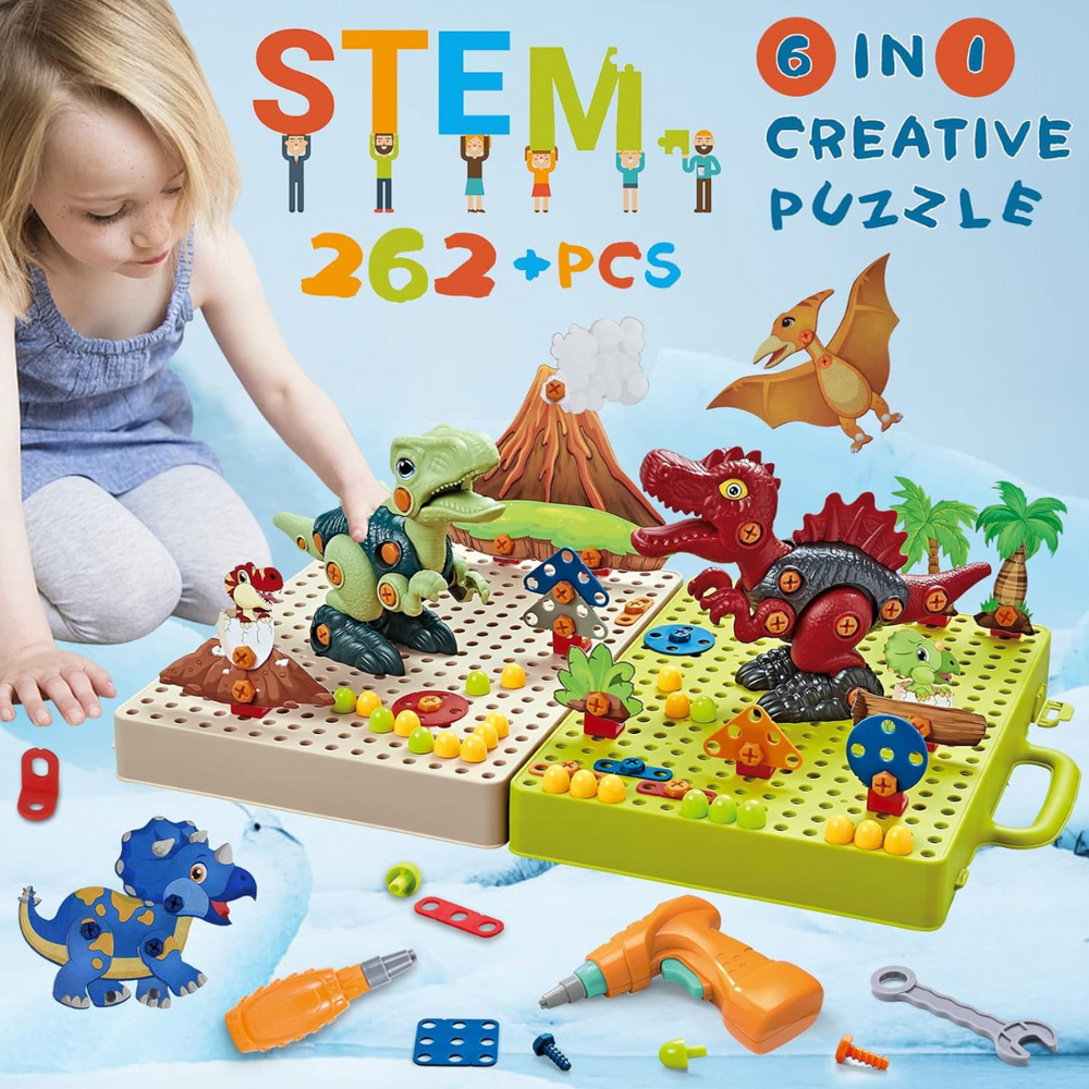 DinoBuilder Bouwspeelgoed Set – Creatief Educatief Speelgoed met Werkende Gereedschappen en Dino-ontwerpen
