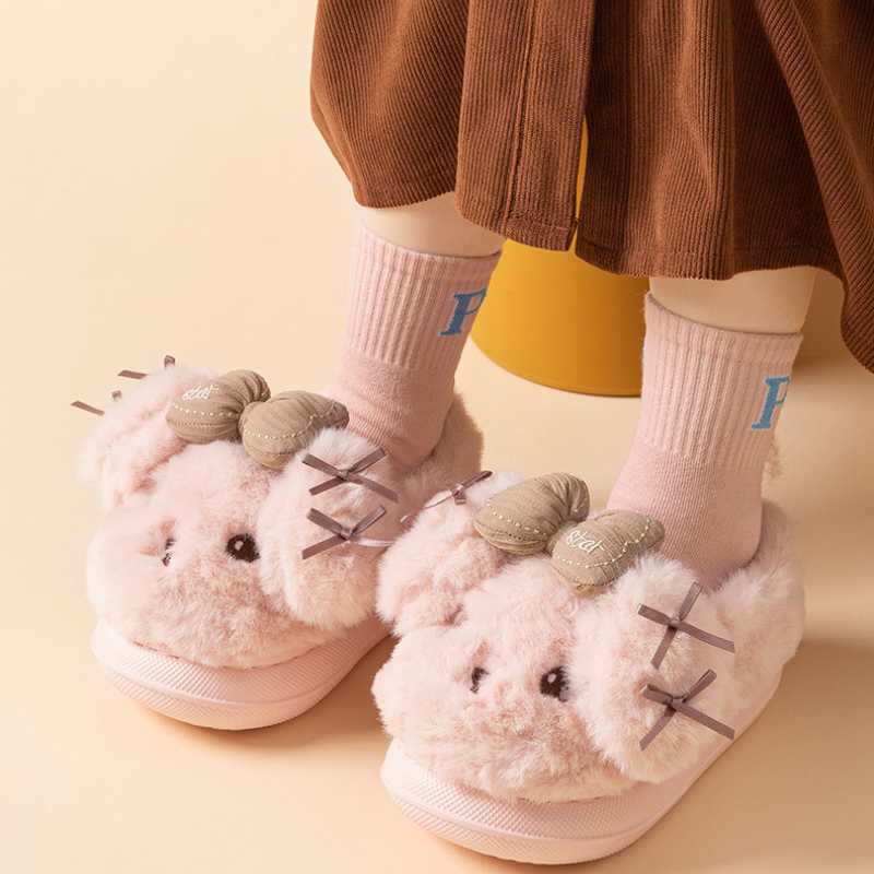 Pluche pantoffels kind met hondensnoet – antislipzool, warme voering, dichte hiel | sloffen