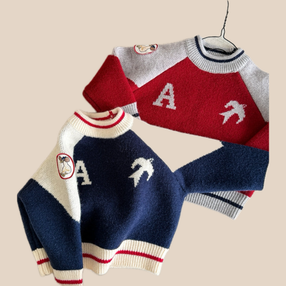 Gebreide Trui - LittleBird Jongens, Blauw/Rood, Katoen, Maat 0-6 Jaar