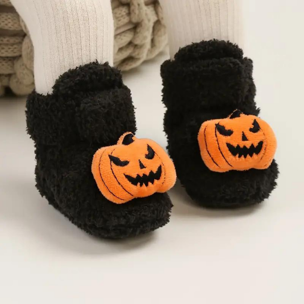 FrightFeet Kinder Sloffen Halloween – Warme Fleece Slofjes met Pompoen & Spinnen voor Herfst & Winter