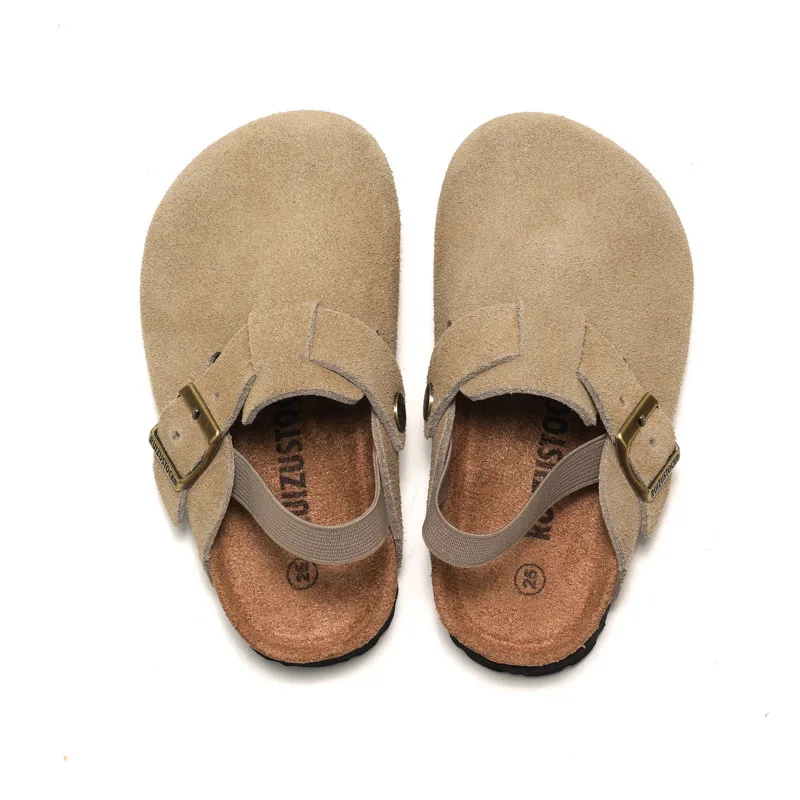 Kinderclogs sandalen met suède look en leren bovenwerk, elastische hielband, kurken zool en antislip profiel voor dageli