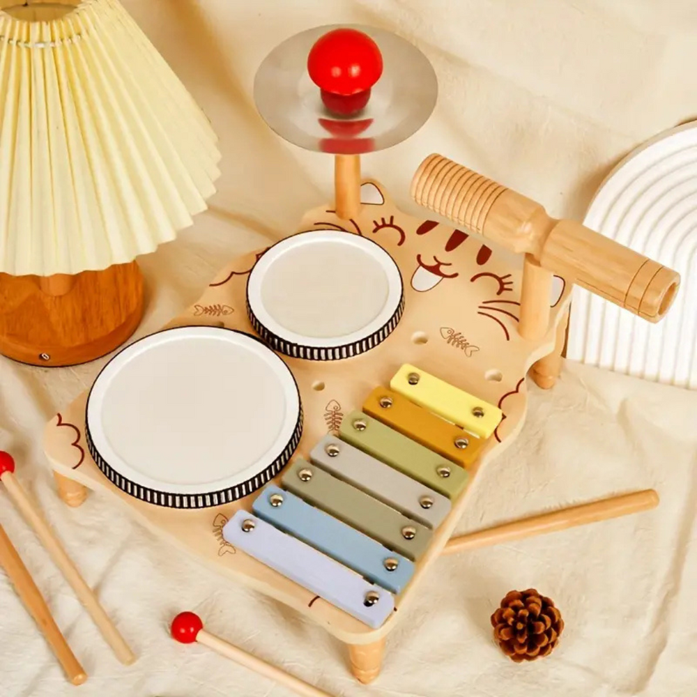 Houten Drumstel voor Peuters – Educatief Muziekspeelgoed voor Creatief Spel