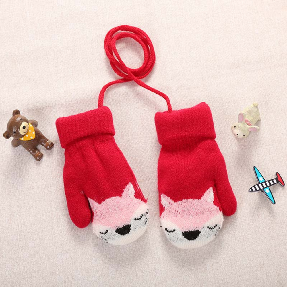 Winter Kinderhandschoenen – Schattig Vosjesmotief met Koord, Warm en Comfortabel voor 3-4 Jaar