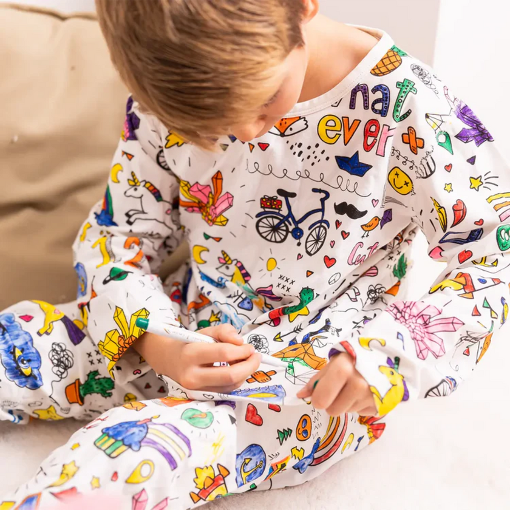 Inkleurbare Kinderpyjama – Personaliseerbare, Zachte en Ademende Pyjama voor Creatieve Kids