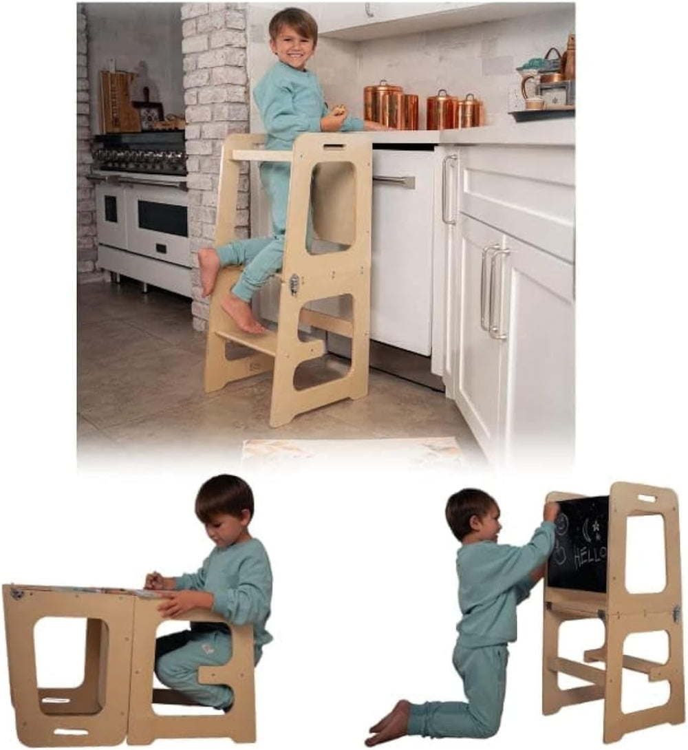 4-in-1 Peuter Leertoren & Tafel van Hout – Veilig, Meegroeiend & Multifunctioneel