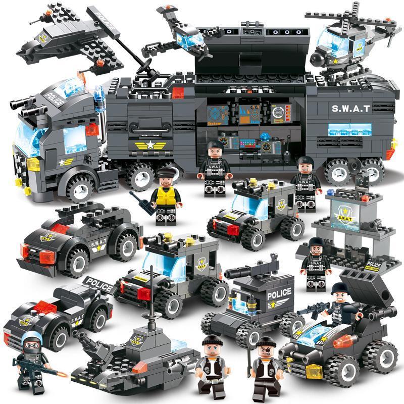 Politie Bouwset 8-in-1 – Bouwstenen Politietruck & SWAT Voertuigen