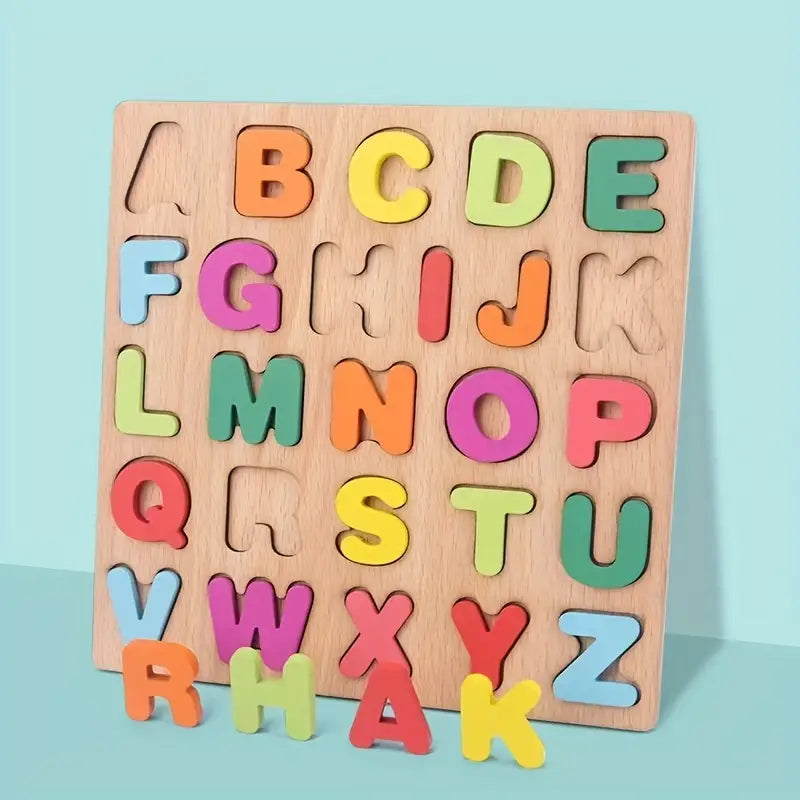 Houten Educatieve Puzzelset voor Peuters – Letters, Cijfers & Vormen – Leerzaam en Veilig Speelgoed voor Kinderen vanaf 3 Jaar