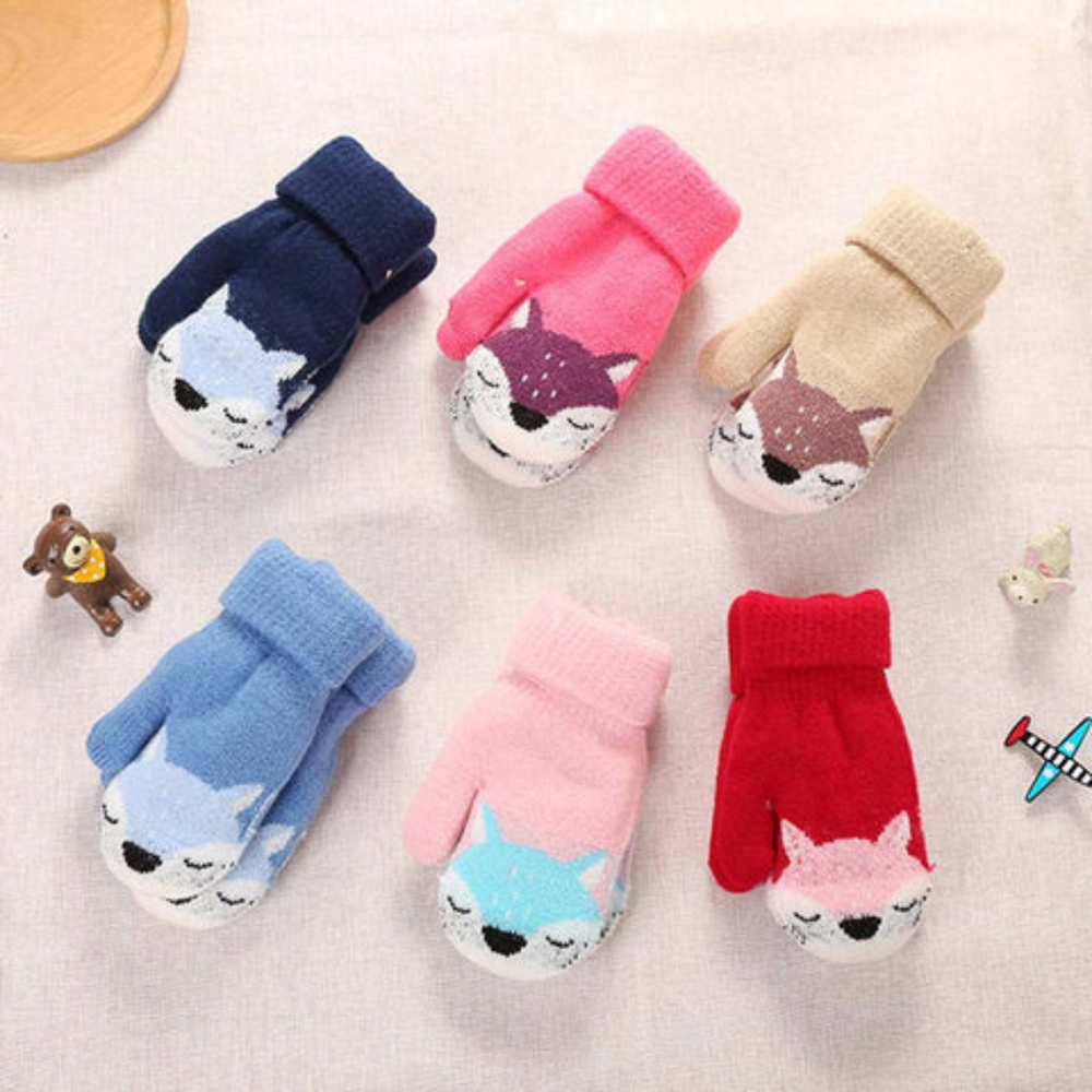 Winter Kinderhandschoenen – Schattig Vosjesmotief met Koord, Warm en Comfortabel voor 3-4 Jaar