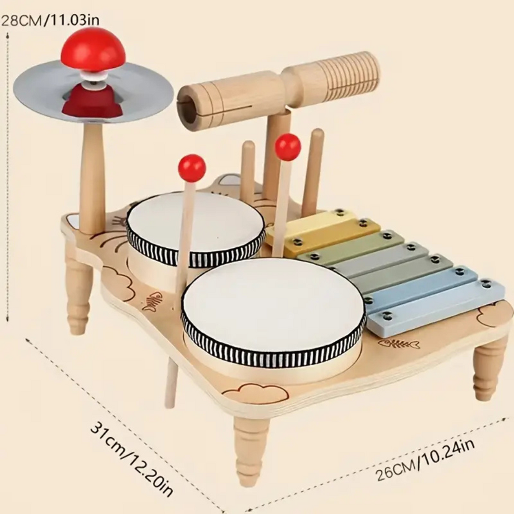 Arvello Play RhythmCraft Houten Kinder Drumstel – Muziekspeelgoed met Xylofoon voor Peuters vanaf 3 Jaar