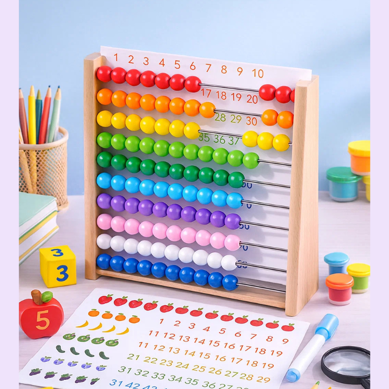 Houten Rekenspel voor Kinderen – Montessori Telbord met Magnetische Schijven & Krijtbord | Eduvia RekenRond