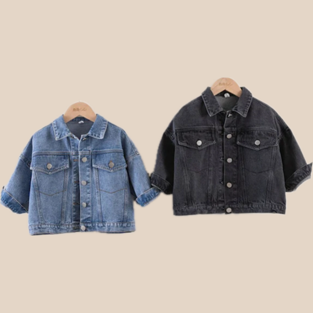 Klassieke Spijkerjas - Unisex, Blauw/Zwart, Katoen, Denim, Maat 1-8 Jaar
