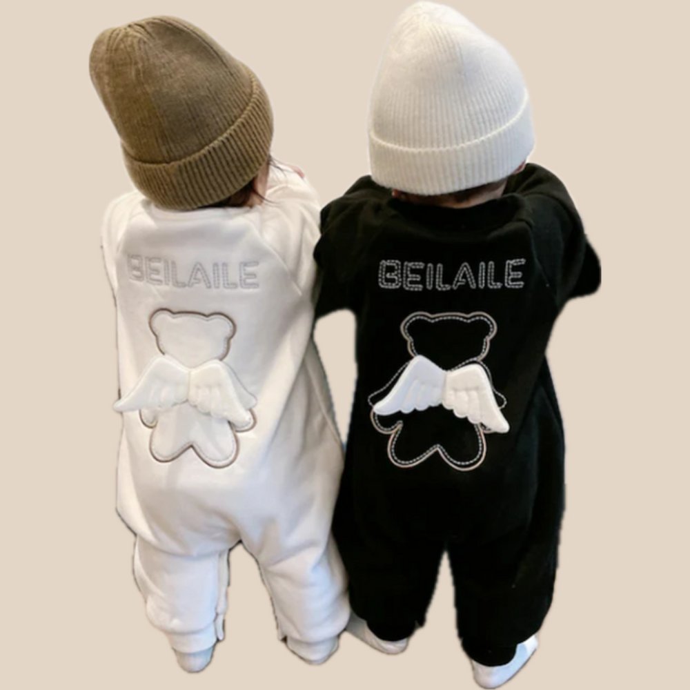 Jumpsuit met Engelenvleugels - Baby, Zwart/Wit, Katoen, Maat 0-2 Jaar