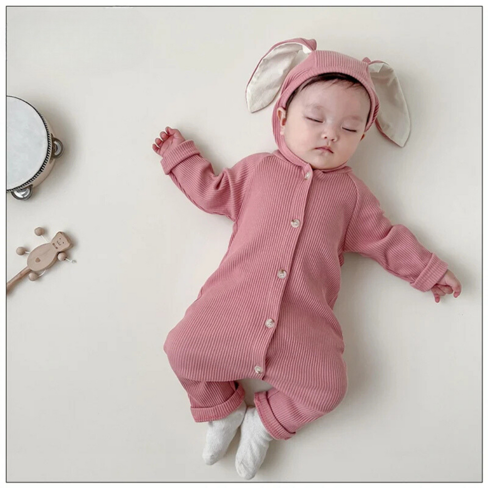 Luvello BunnySnug Baby Romper met Konijnen Oortjes – Zachte Katoenen Unisex Onesie (Maat 66–90)