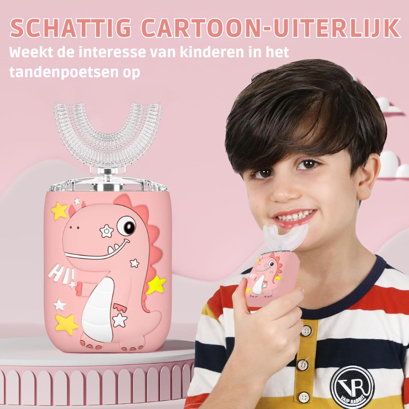 Elektrische Kinder Tandenborstel met 360° U-Borstel en Tandpasta | RoarClean Junior SonicBrush – Zacht, Waterdicht en Met 6 Poetsstanden