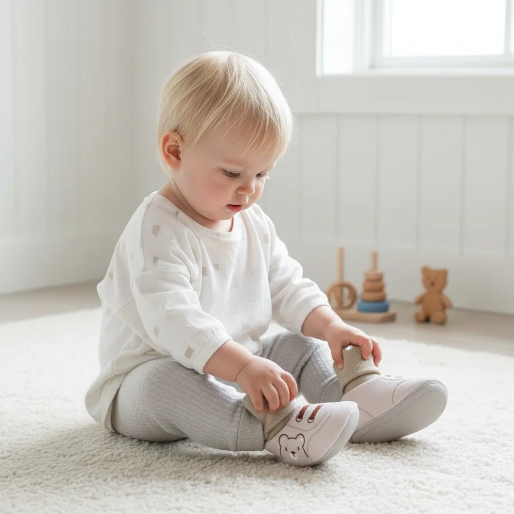 Toddler Sneaker Socks – Antislip Slofsokjes met Schattig Beerontwerp