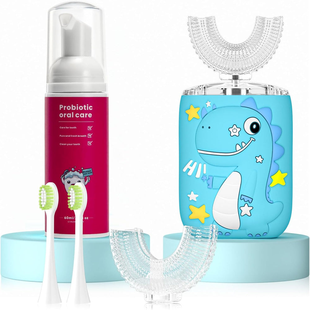 Elektrische Kinder Tandenborstel met 360° U-Borstel en Tandpasta | RoarClean Junior SonicBrush – Zacht, Waterdicht en Met 6 Poetsstanden