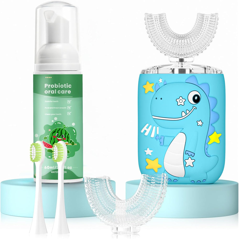 Elektrische Kinder Tandenborstel met 360° U-Borstel en Tandpasta | RoarClean Junior SonicBrush – Zacht, Waterdicht en Met 6 Poetsstanden