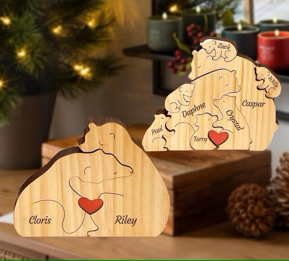 Gepersonaliseerde Familie Puzzel – Houten Beren met Naam (Cadeau)