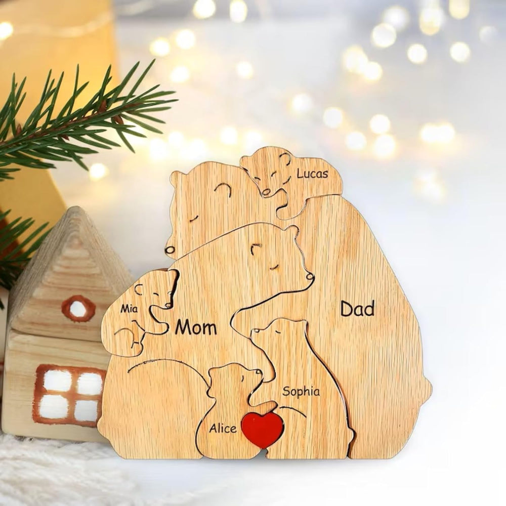 Gepersonaliseerde Familie Puzzel – Houten Beren met Naam (Cadeau)