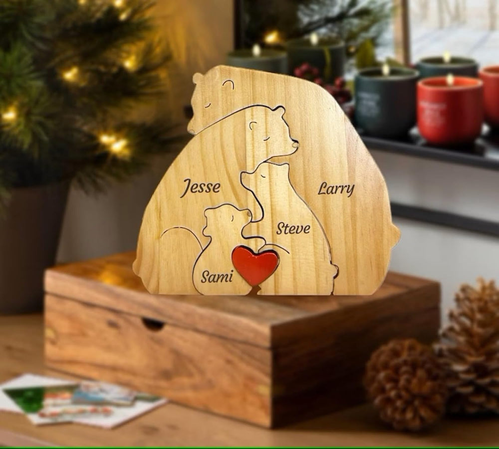 Gepersonaliseerde Familie Puzzel – Houten Beren met Naam (Cadeau)