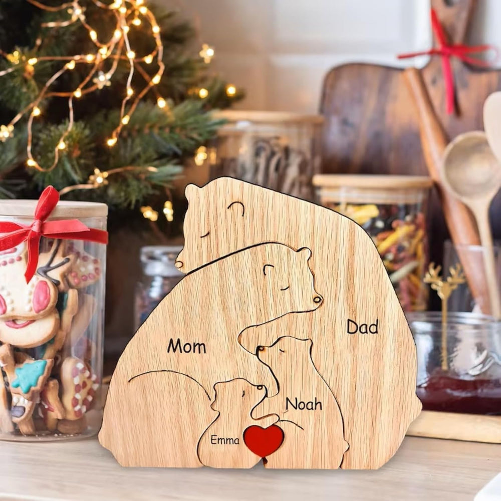 Gepersonaliseerde Familie Puzzel – Houten Beren met Naam (Cadeau)