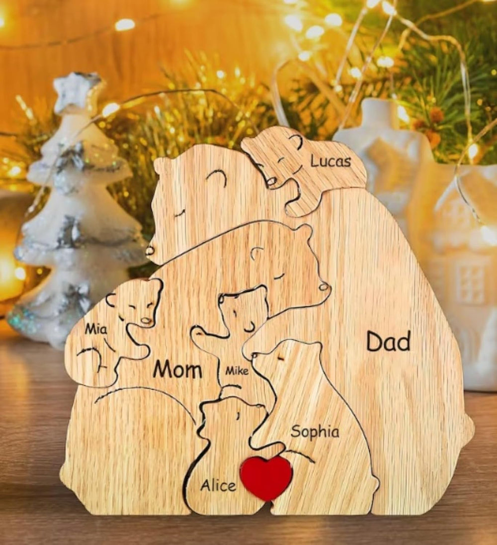 Gepersonaliseerde Familie Puzzel – Houten Beren met Naam (Cadeau)