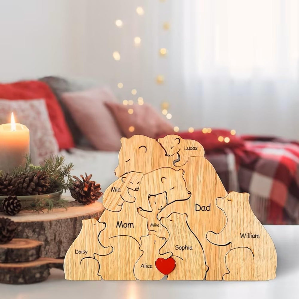 Gepersonaliseerde Familie Puzzel – Houten Beren met Naam (Cadeau)