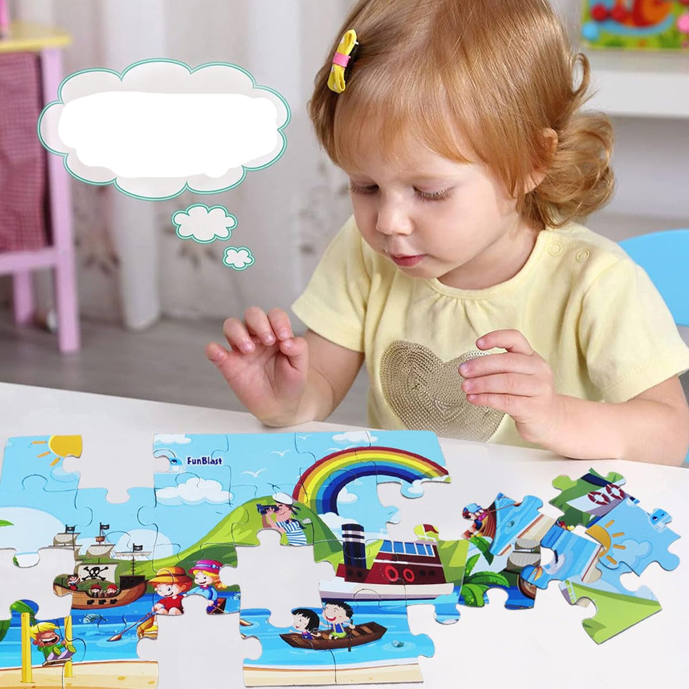 4-in-1 Kinderpuzzel Set – 96 Stukjes Educatieve Dieren & Vervoer Puzzels