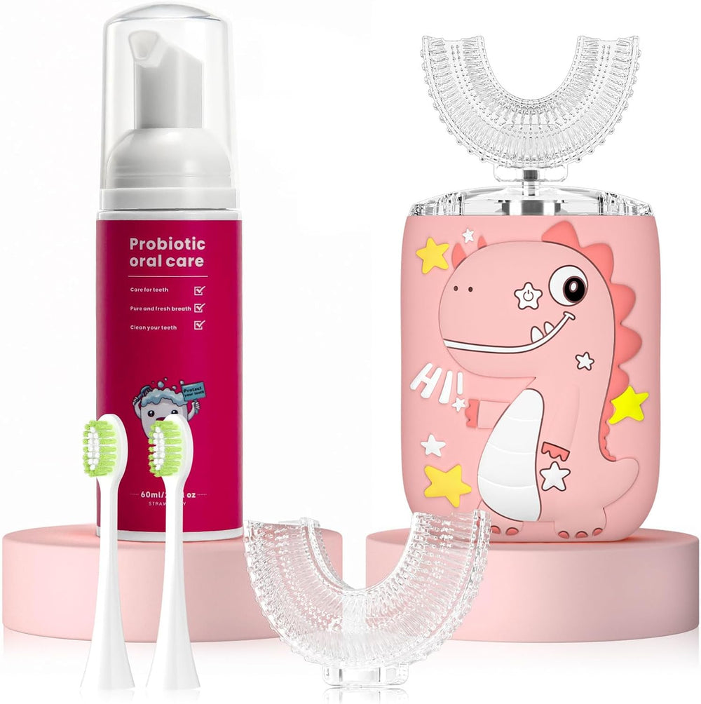 Elektrische Kinder Tandenborstel met 360° U-Borstel en Tandpasta | RoarClean Junior SonicBrush – Zacht, Waterdicht en Met 6 Poetsstanden