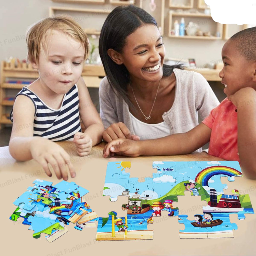 4-in-1 Kinderpuzzel Set – 96 Stukjes Educatieve Dieren & Vervoer Puzzels