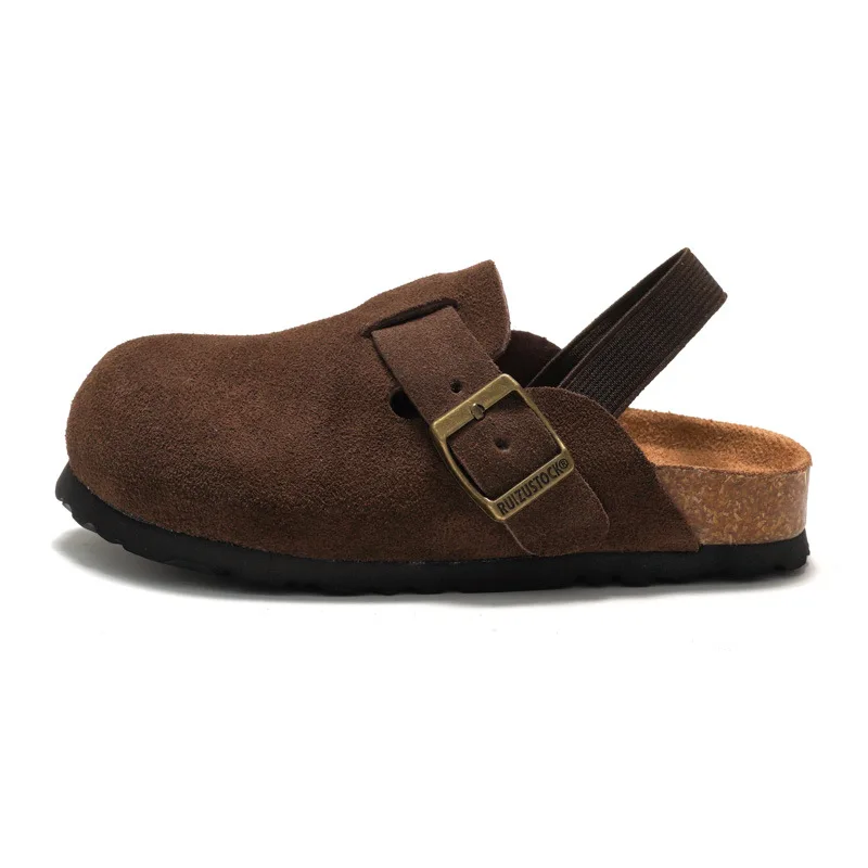 Kinderclogs sandalen met suède look en leren bovenwerk, elastische hielband, kurken zool en antislip profiel voor dageli