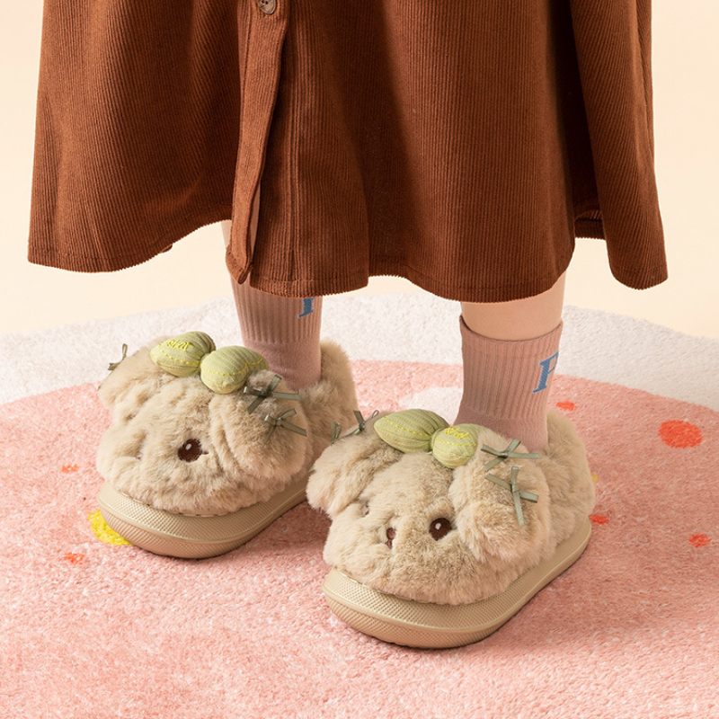 Pluche pantoffels kind met hondensnoet – antislipzool, warme voering, dichte hiel | sloffen
