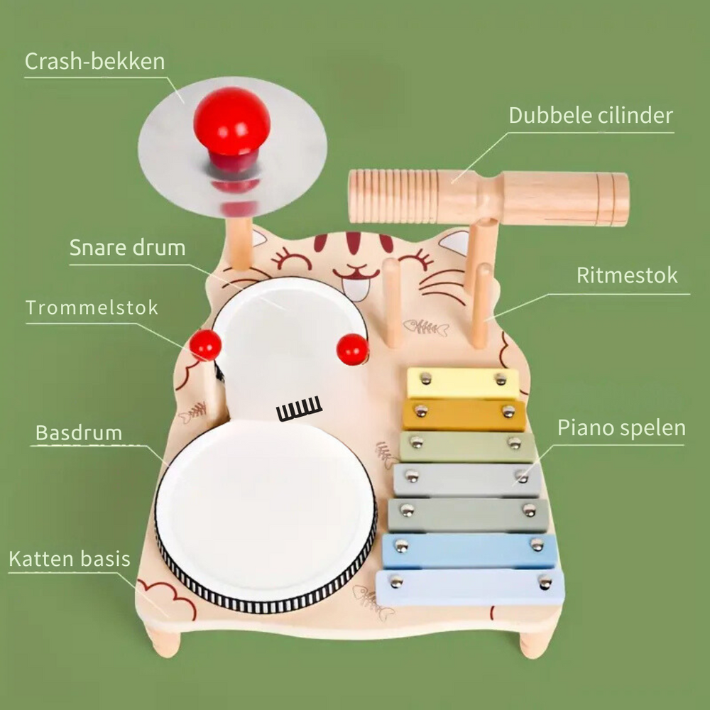 Houten Drumstel voor Peuters – Educatief Muziekspeelgoed voor Creatief Spel