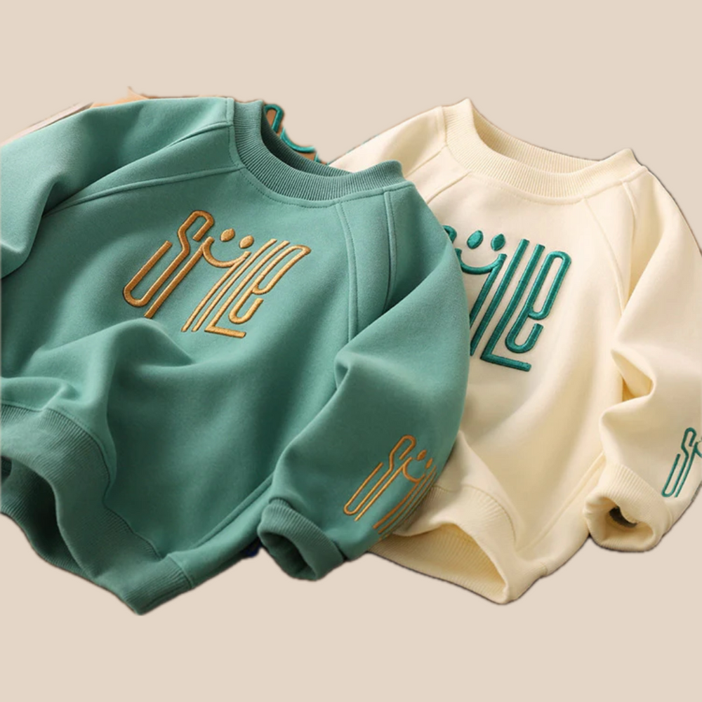Sweater met Print - Smile Unisex, Groen/Bruin/Wit, Katoen, Maat 5-10 Jaar