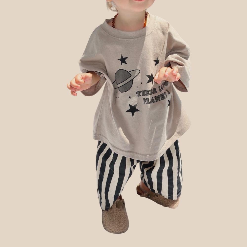 T-shirt met Print - EcoCosmo Unisex, Beige/Grijs, Katoen, Maat 0-6 Jaar