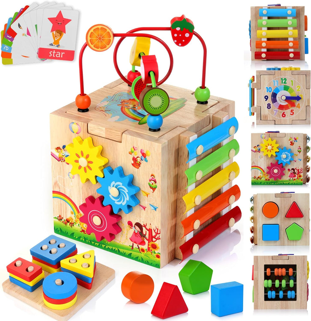 TinyLearn 8-in-1 Montessori Activiteitenkubus – Educatief Speelgoed voor Peuters vanaf 18 Maanden – Motoriek, Muziek & Probleemoplossing