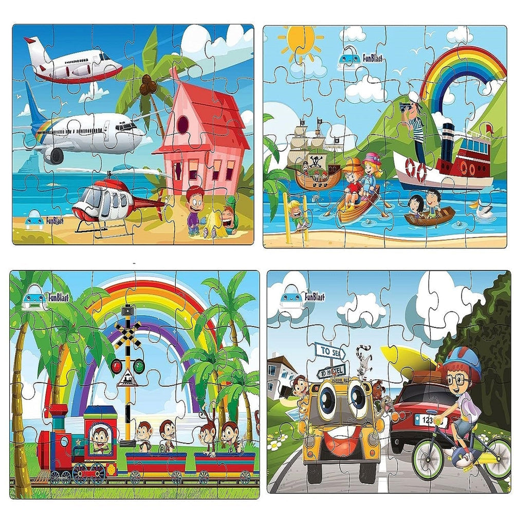 4-in-1 Kinderpuzzel Set – 96 Stukjes Educatieve Dieren & Vervoer Puzzels