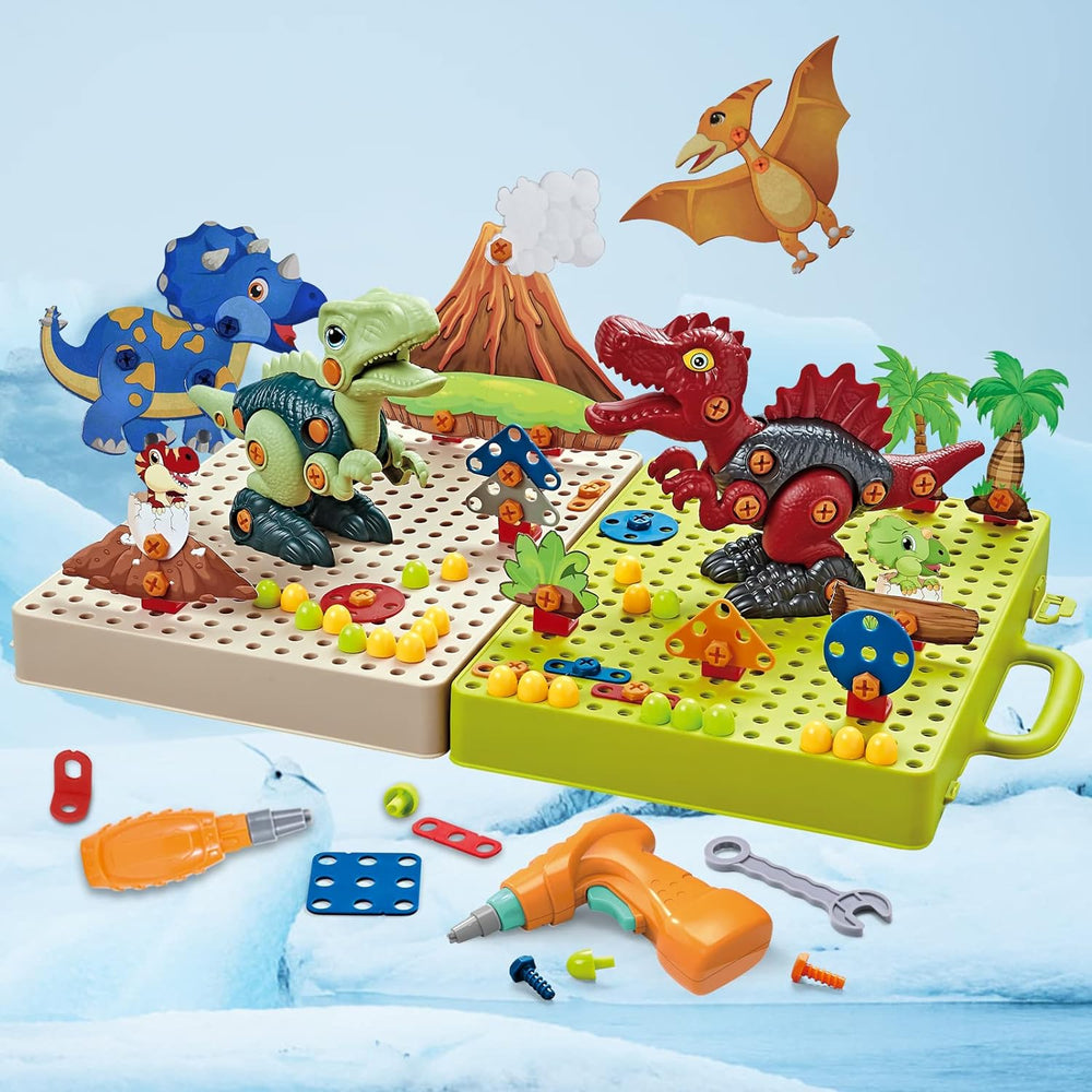 DinoBuilder Bouwspeelgoed Set – Creatief Educatief Speelgoed met Werkende Gereedschappen en Dino-ontwerpen