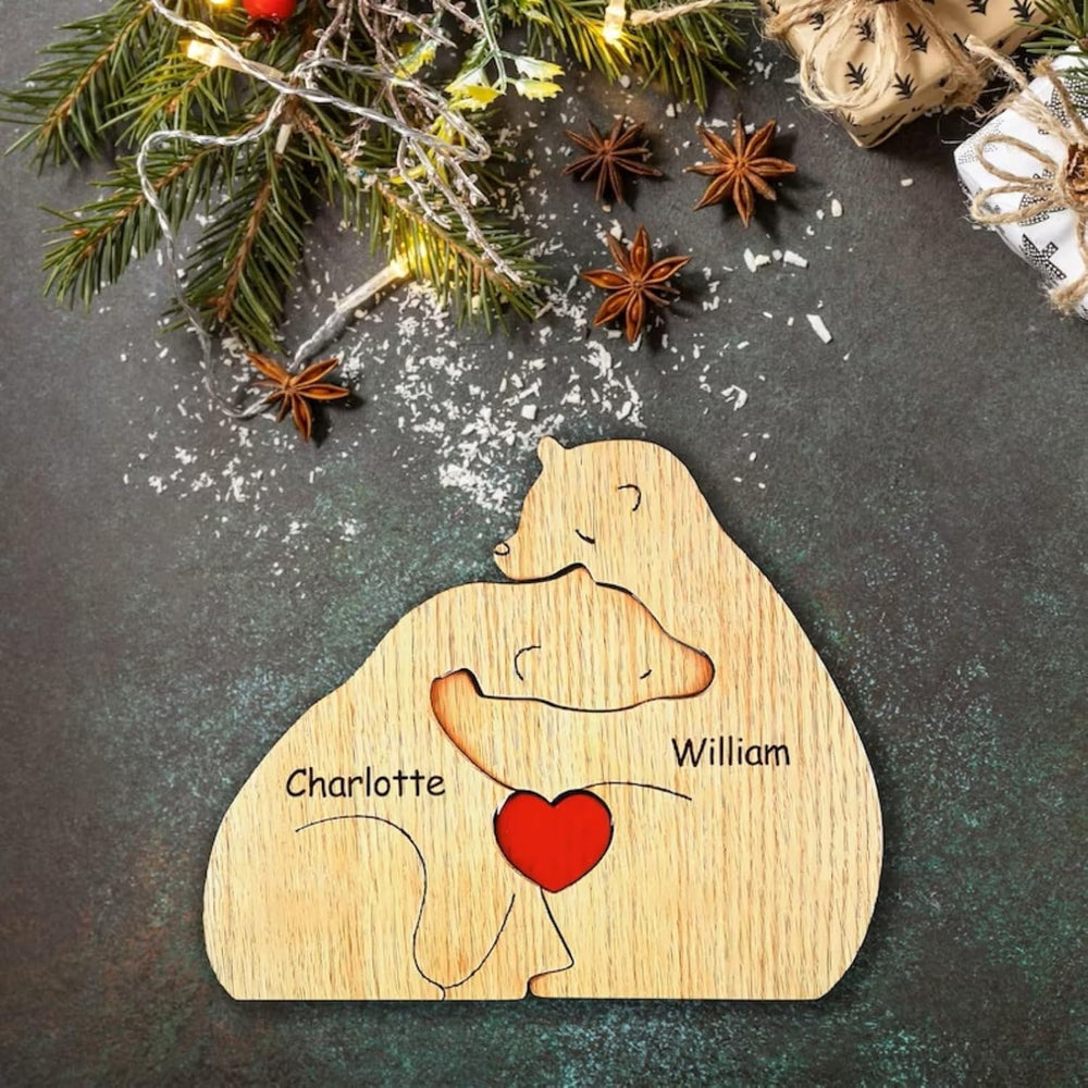 Gepersonaliseerde Familie Puzzel – Houten Beren met Naam (Cadeau)