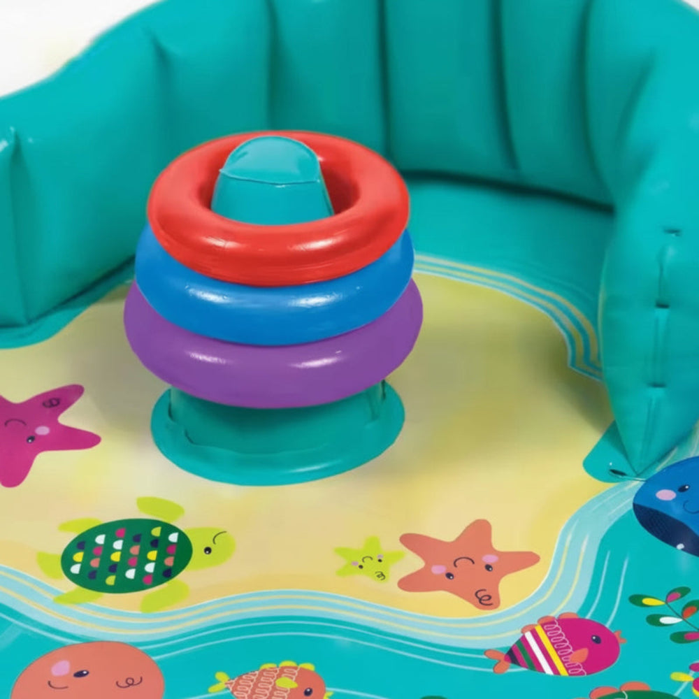 Baby Zwembad met Zonnescherm (UPF 50) – Opblaasbaar Waterspeelbad met Stapelringen
