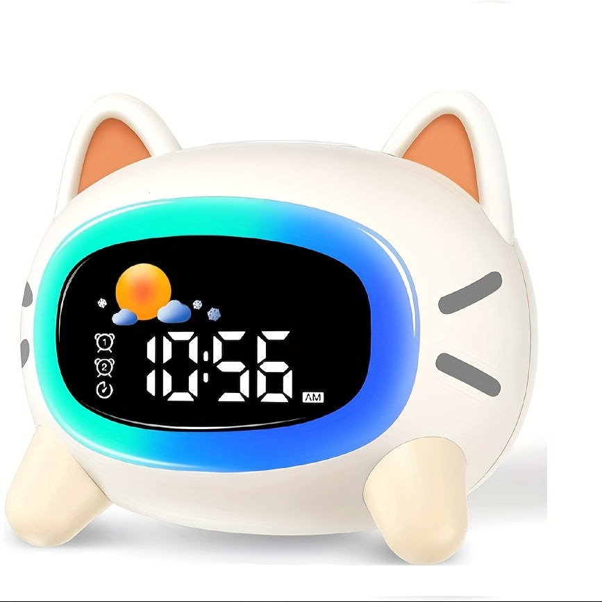 Digitale slaaptrainer en wekker met witte ruis – kattenklok met nachtlamp
