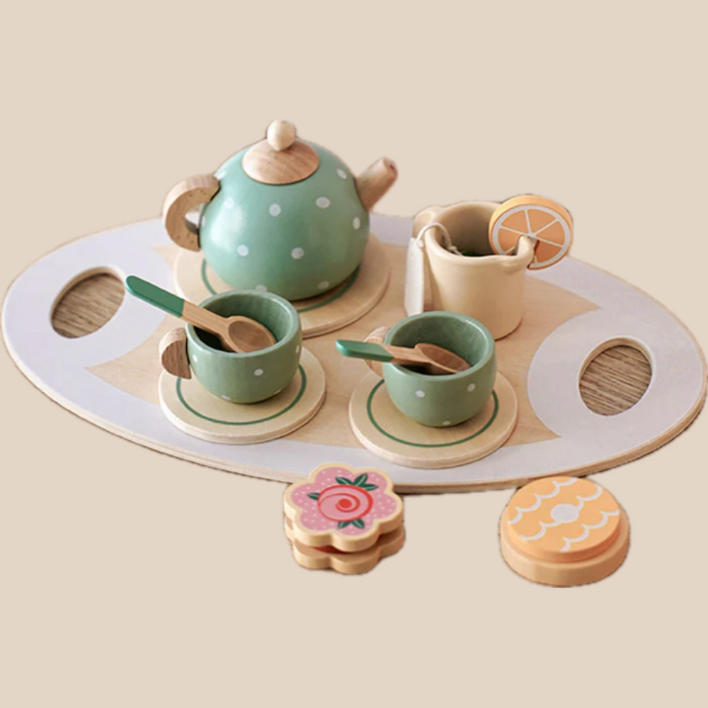 High Tea Set – Houten Speelset voor Meisjes en Jongens, Pastelkleuren, Educatief, Leeftijd 3+