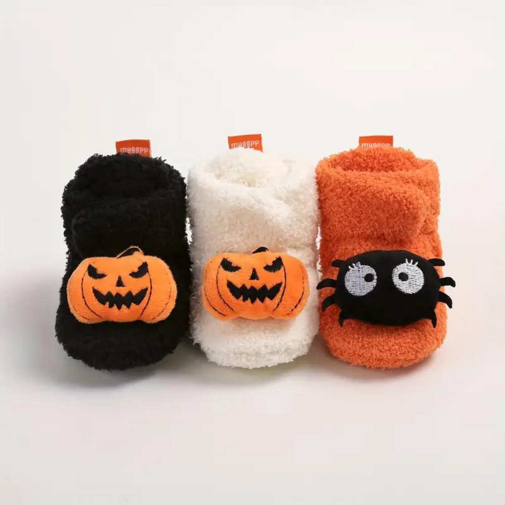FrightFeet Kinder Sloffen Halloween – Warme Fleece Slofjes met Pompoen & Spinnen voor Herfst & Winter