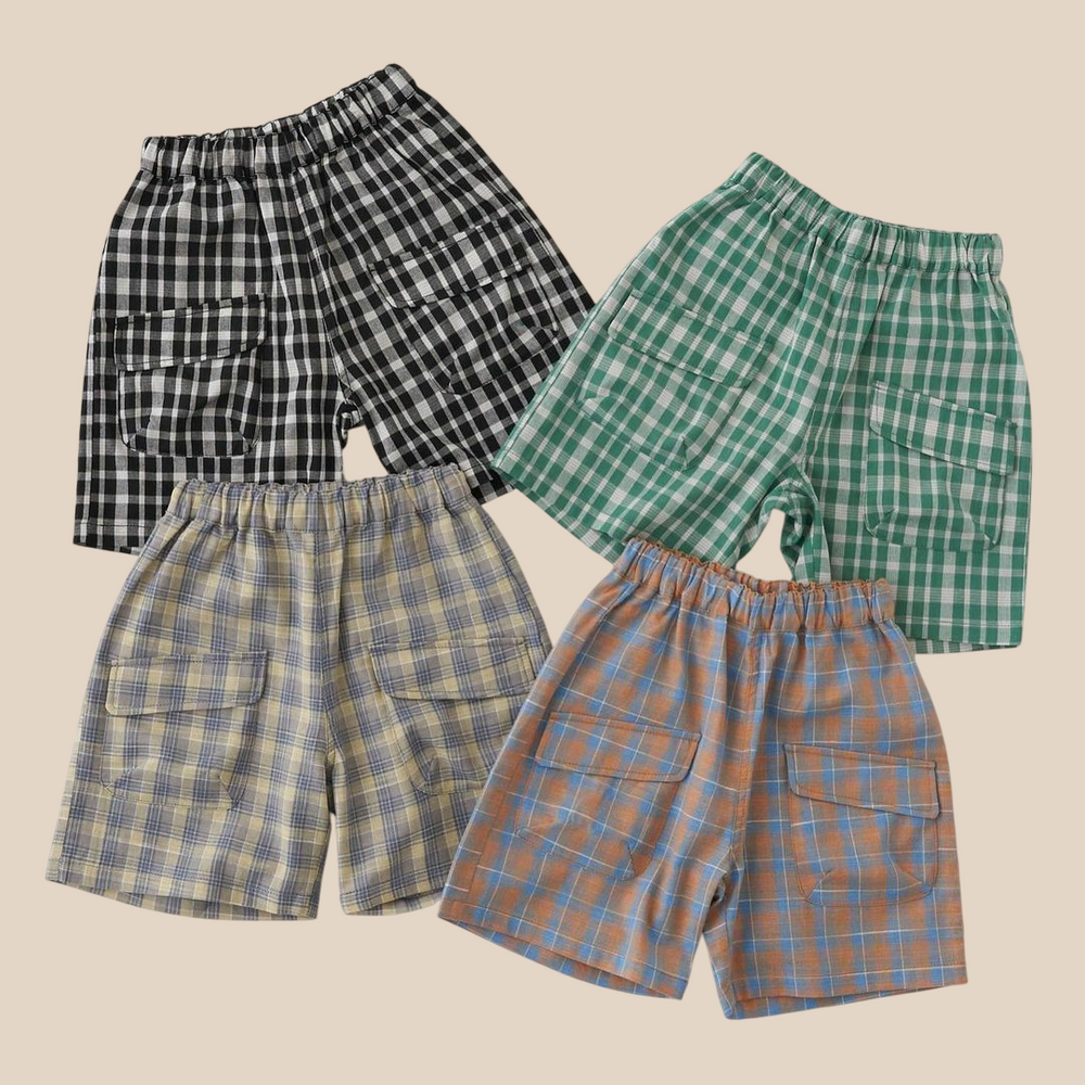 Short - PlaidyPlay Unisex, Groen/Zwart/Oranje/Geel, Katoen, Maat 0-6 Jaar