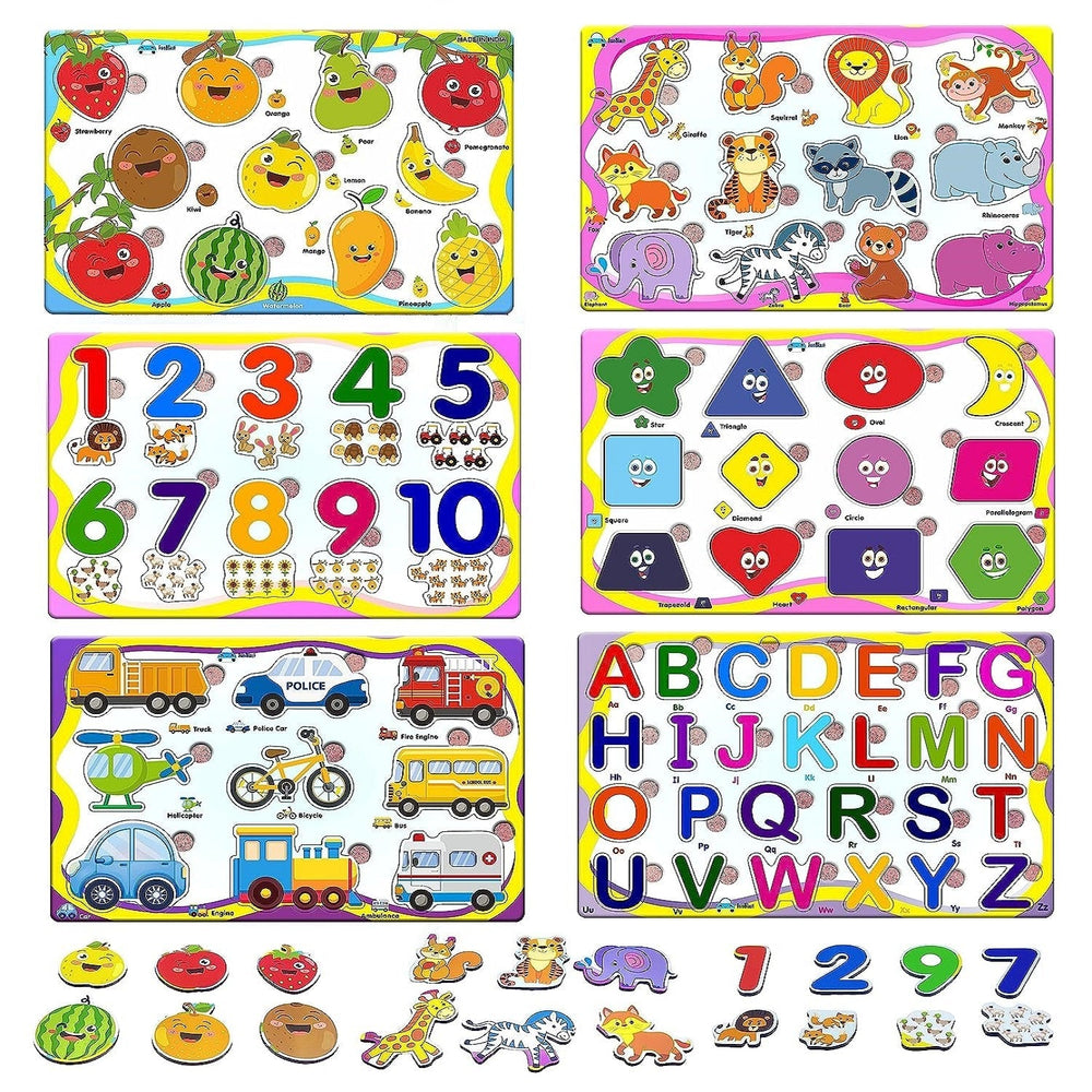 Houten Puzzel Set Kind – Educatieve Puzzels (6-in-1, 3+)