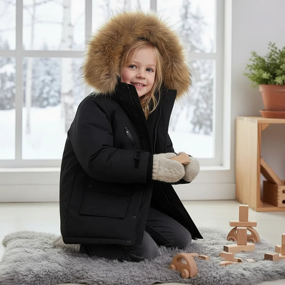 Kinder Winterjas Waterdicht & Warm – Stijlvolle Jas met Afneembare Capuchon voor 5-12 Jaar