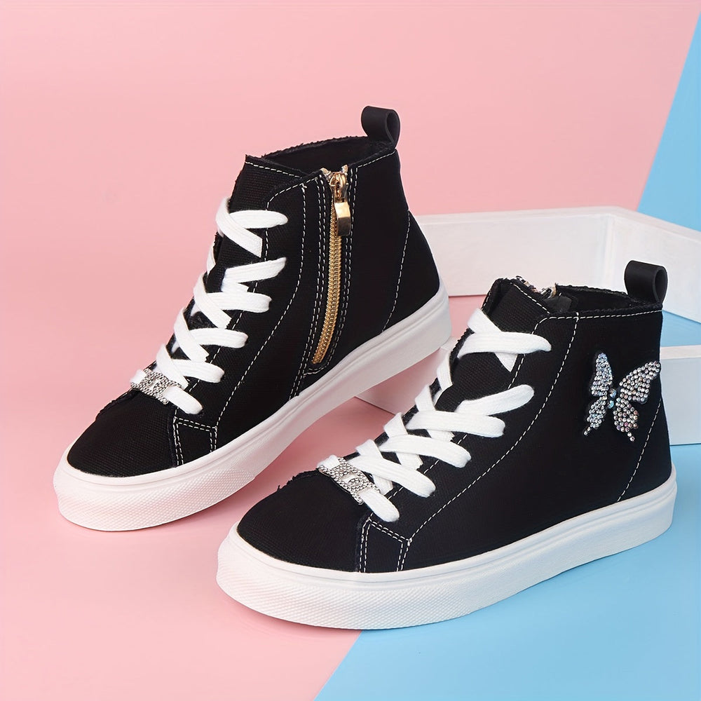 Meisjes High Top Sneakers – Canvas Kinderschoenen met Rits