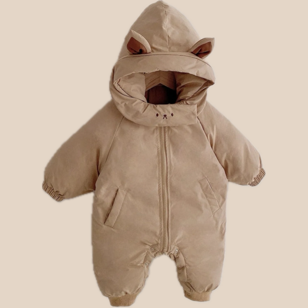 Jumpsuit/Overall Jas met Capuchon - Kat Baby, Beige/Zwart, Polyester, Maat 0-2 Jaar