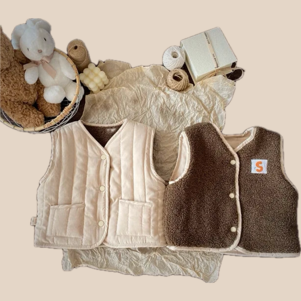 Bodywarmer met Wol - Gaborone Unisex, Roze/Bruin/Beige, Katoen, Maat 0-6 Jaar