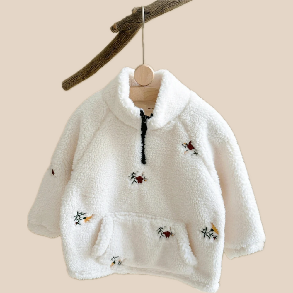 Fleecetrui Kinderen Bloemenprint – Zachte Trui Wit (0–3 Jaar)